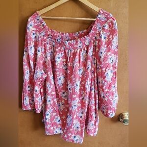 Chaps Peasant Blouse Boho Floral Cozy